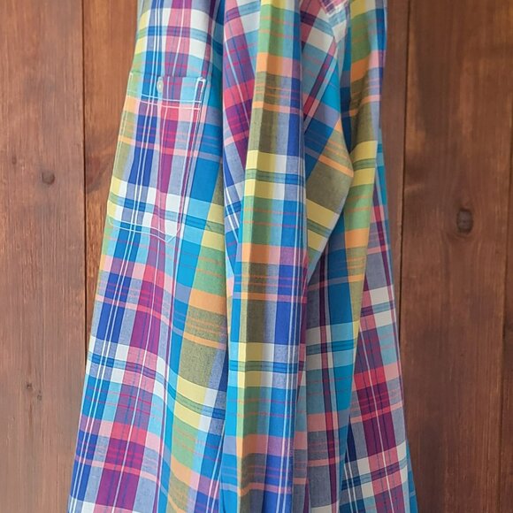 Club Room Men XXL Madras Plaid Shirt 100% Cotton Button Down Collar Long Sleeve - Picture 8 of 13